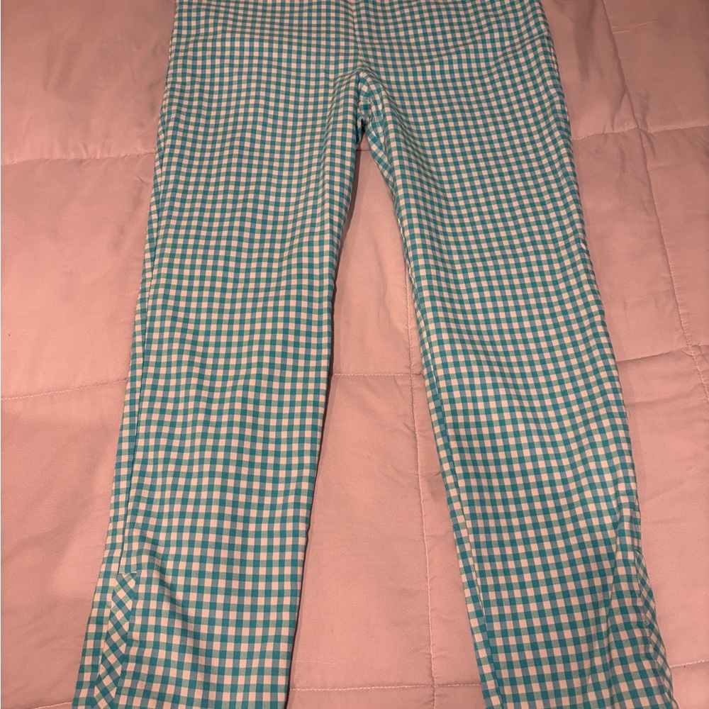 Chico's Aqua and White Gingham Capris